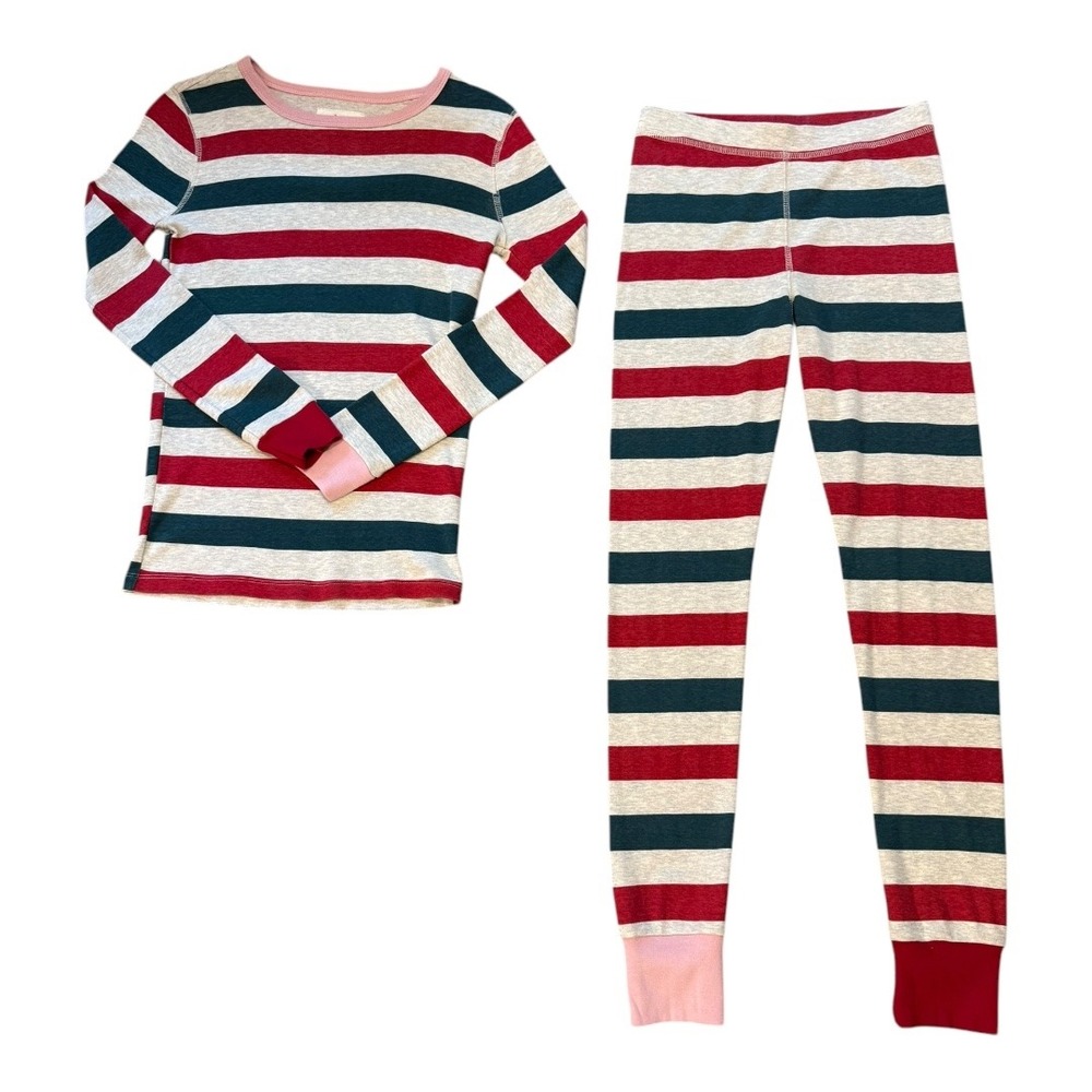 Crewcuts Striped Pajamas Set Snug Fit Red Green Gray Size 12